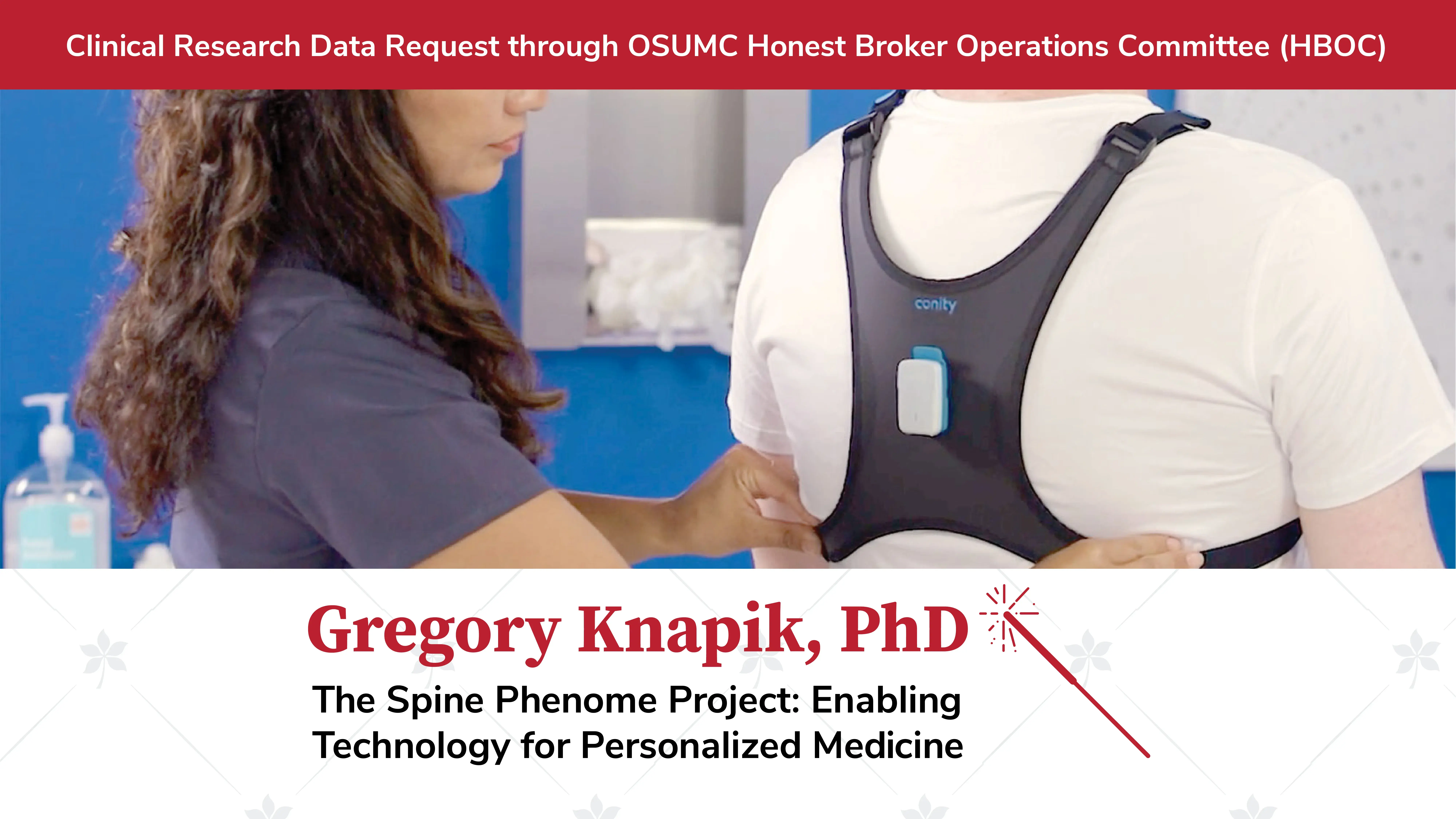 researcher placing a device in the back of a person
